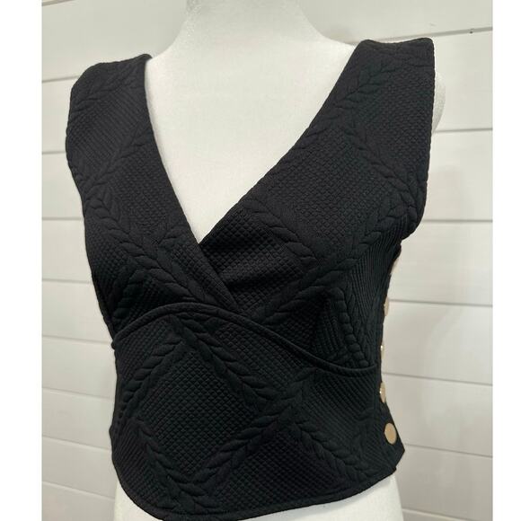 ANTHROPOLOGY Maeve Button-Side Crop Top V-Neck Sleeveless Black Size Small - Picture 8 of 15